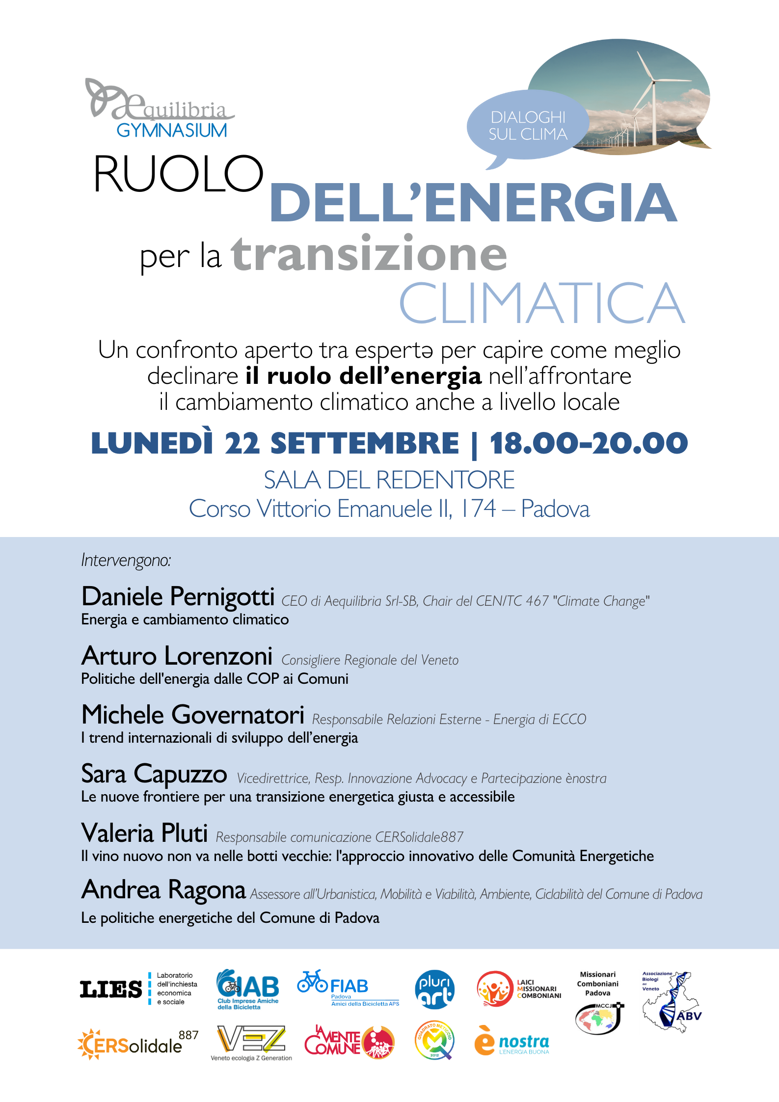 Locandina dell'evento con i dettagli sulle persone che interverranno 
